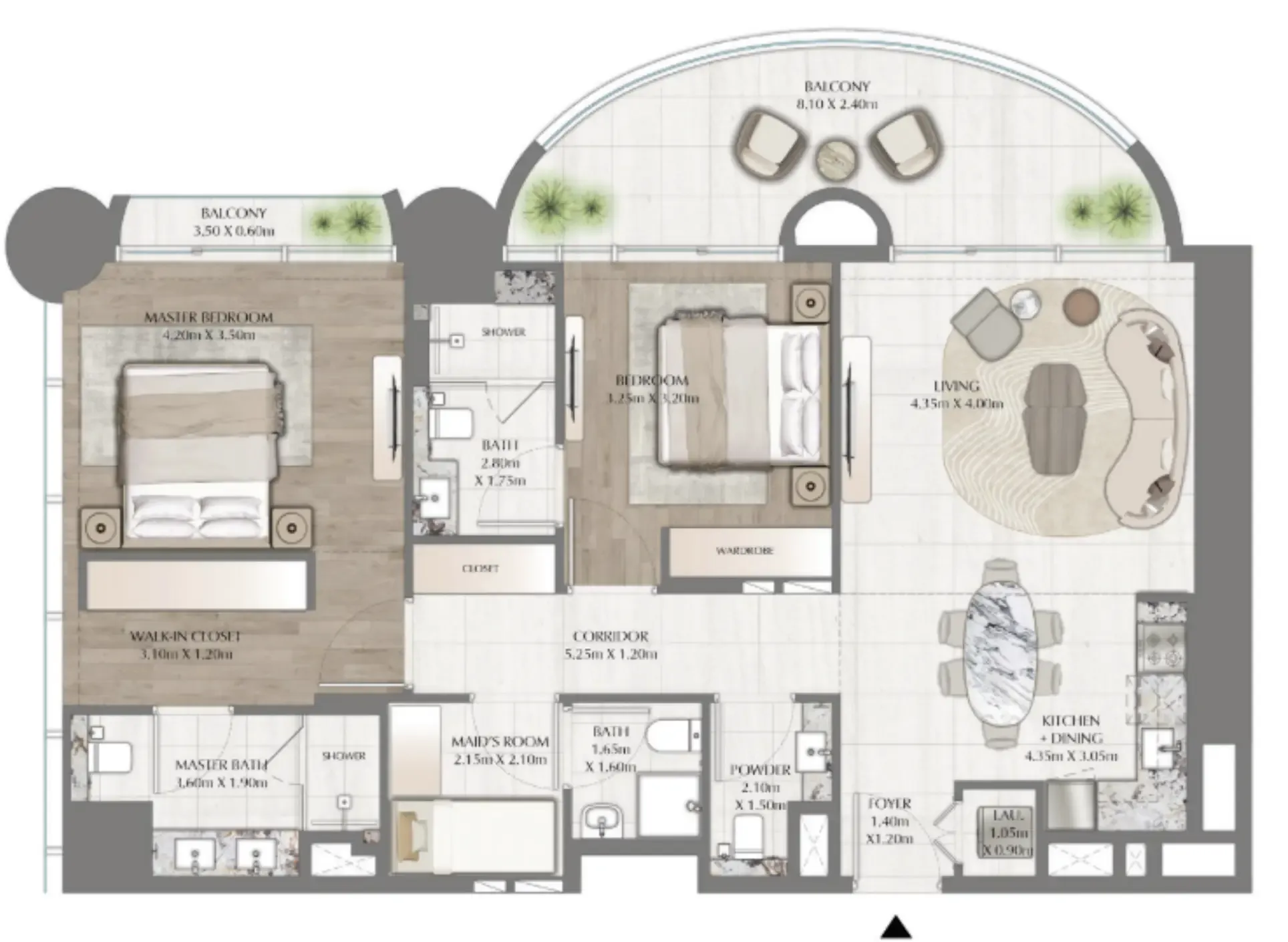 One Residence 2 bed floor plan, 1,345 sqft