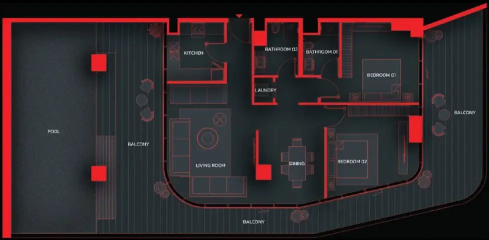 Tonino Lamborghini Residences by BNW Developments 2 bed floor plan, 2,339 sqft