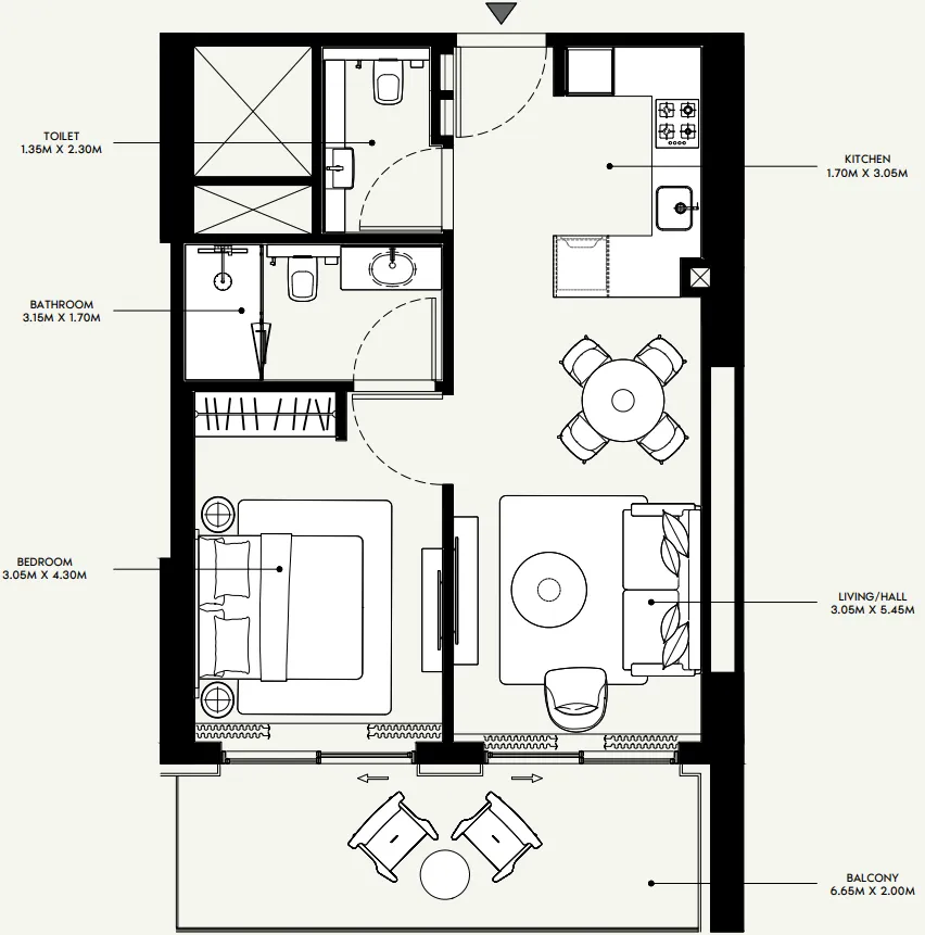 Azizi Venice 1 bed floor plan, 730 sqft