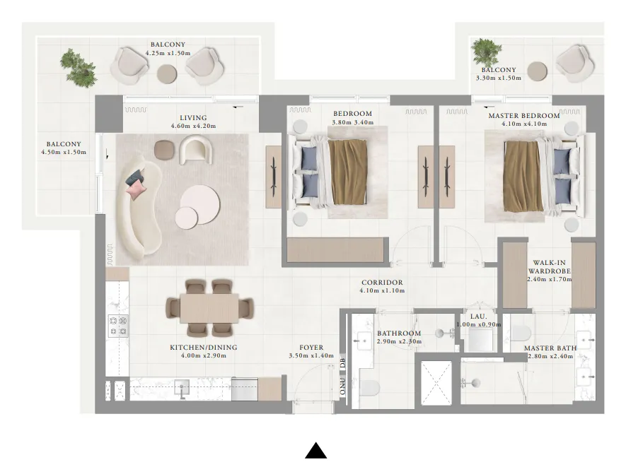 Ocean Cove 2 bed floor plan, 1,308 sqft