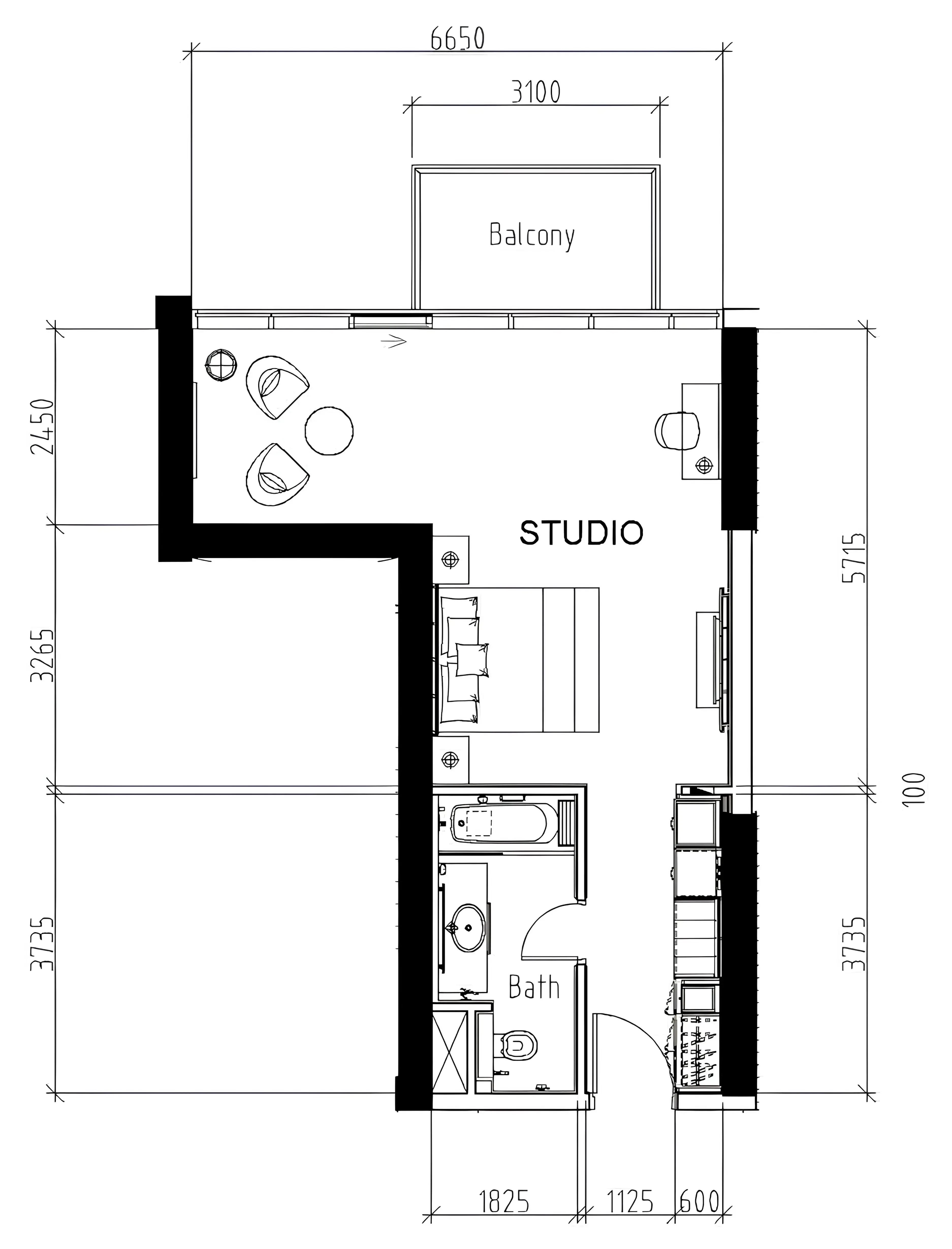 Damac Hills - Artesia Studio floor plan, 572 sqft