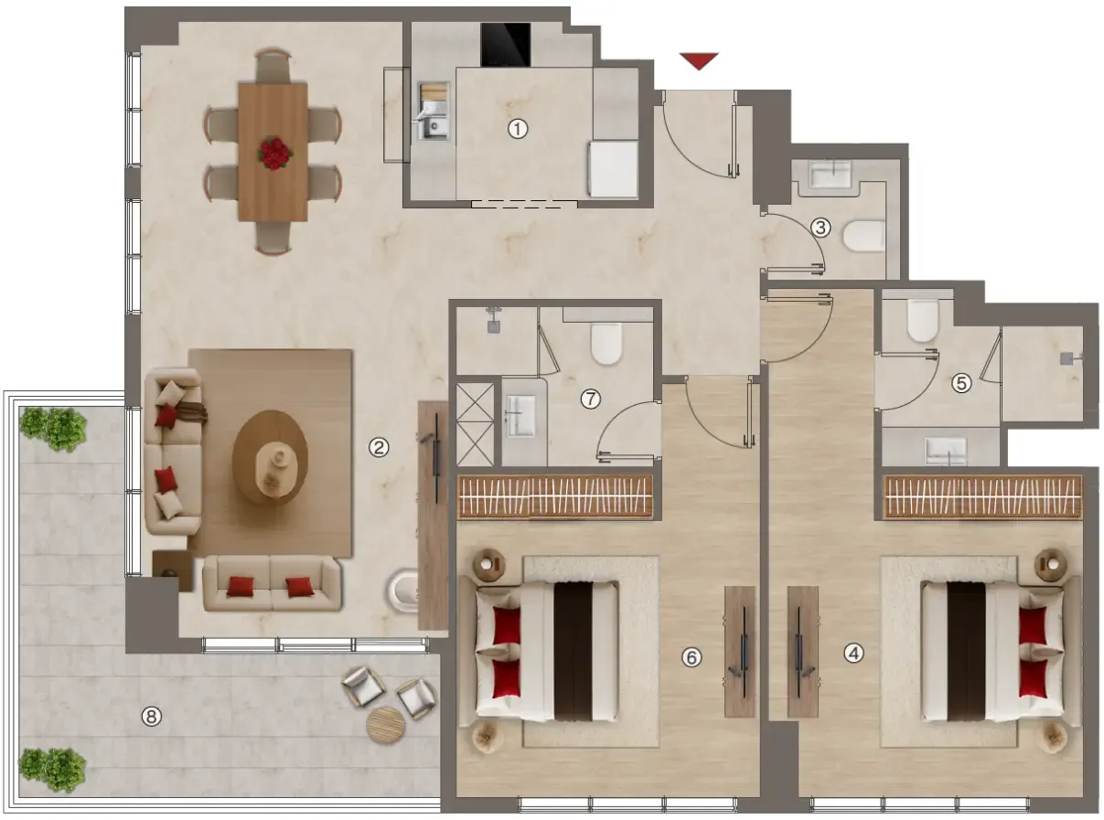 Ramada Residences by Wyndham 2 bed floor plan, 1,331 sqft
