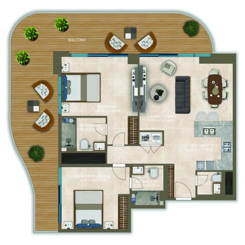 Nova Tower 2 bed floor plan, 1,631 sqft