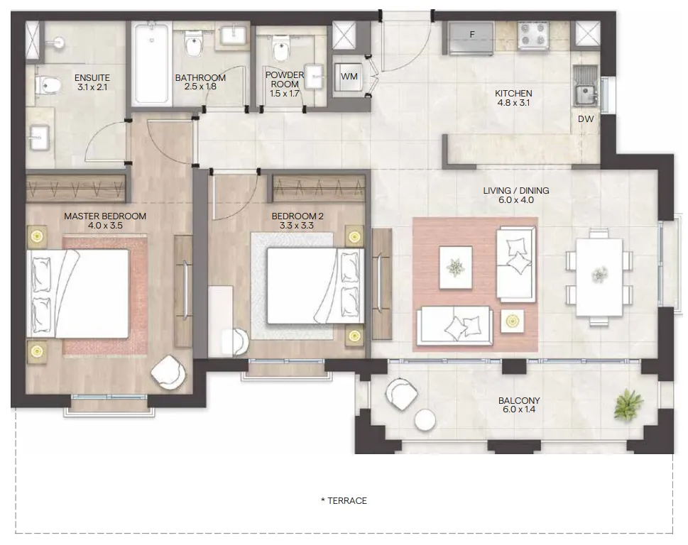 Bloom Living - Granada 2 bed floor plan, 1,118 – 1,127 sqft