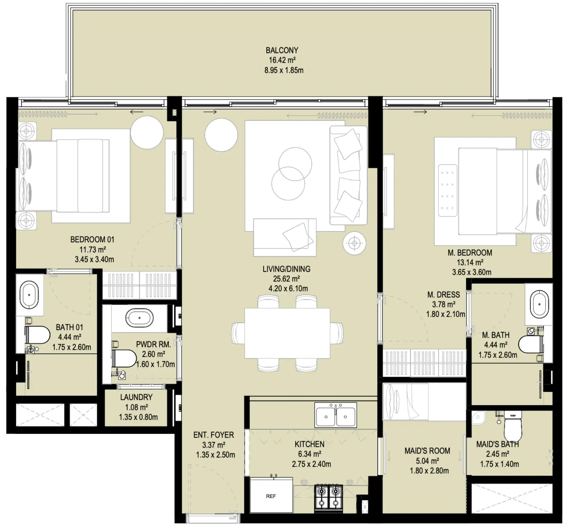 Aura Prestige 2 bed floor plan, 1,211 sqft