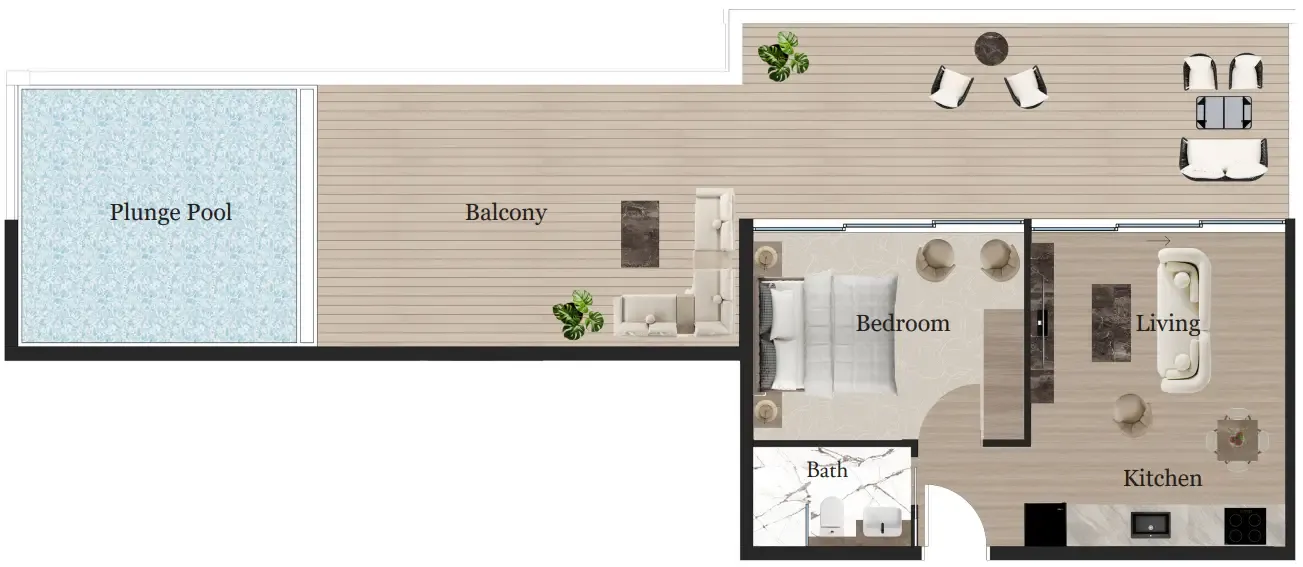 Rijas Suites 1 bed floor plan, 1,174 sqft