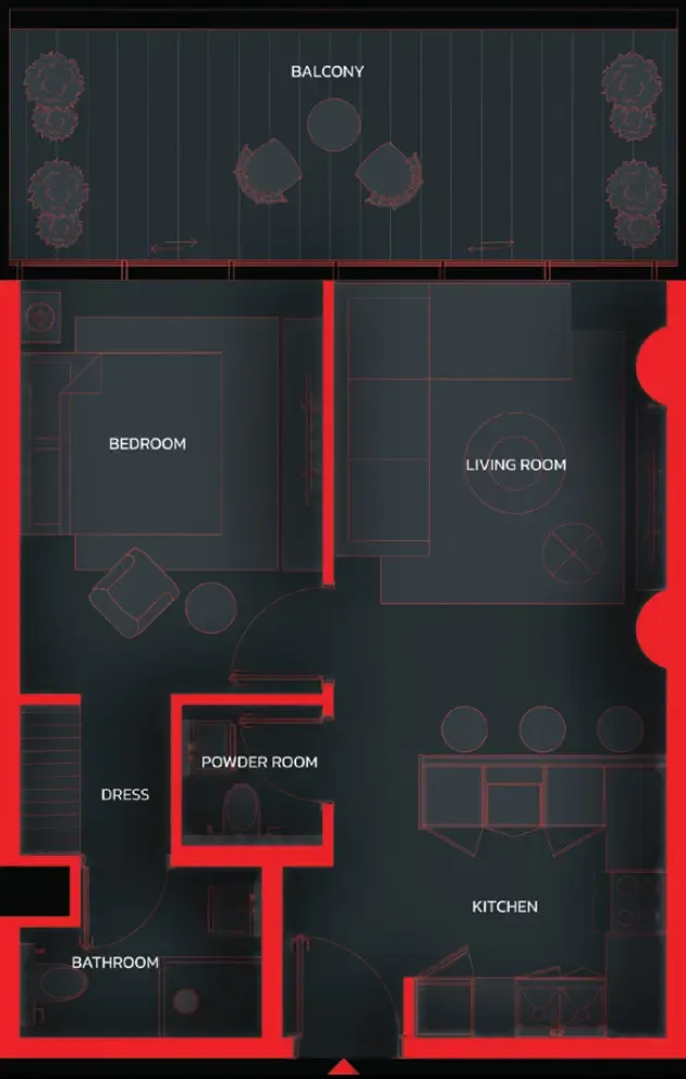 Tonino Lamborghini Residences by BNW Developments 1 bed floor plan, 712 sqft