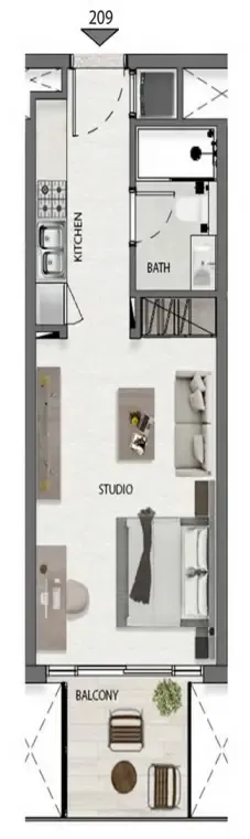 Avana Residences Studio floor plan, 395 sqft