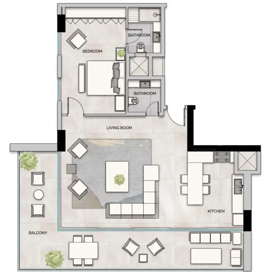 Glam Residence 1 bed floor plan, 1,278 sqft