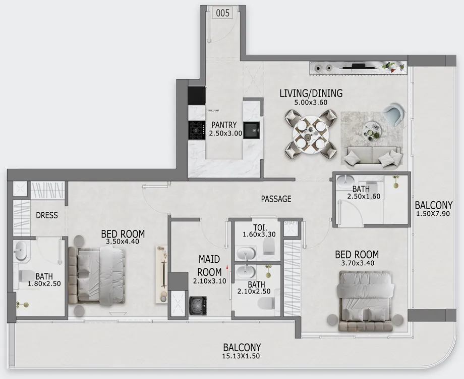 Casa Altia 2 bed floor plan, 1,414 sqft