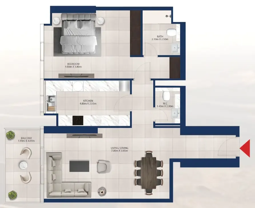 Al Vista 1 bed floor plan, 1,015 sqft
