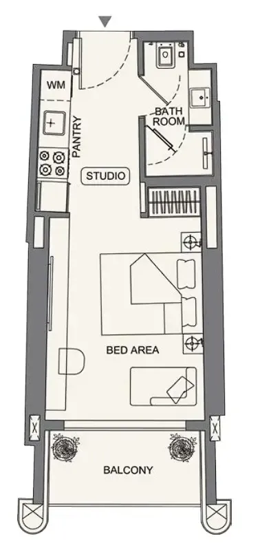 Binghatti Wraith Studio floor plan, 342 sqft
