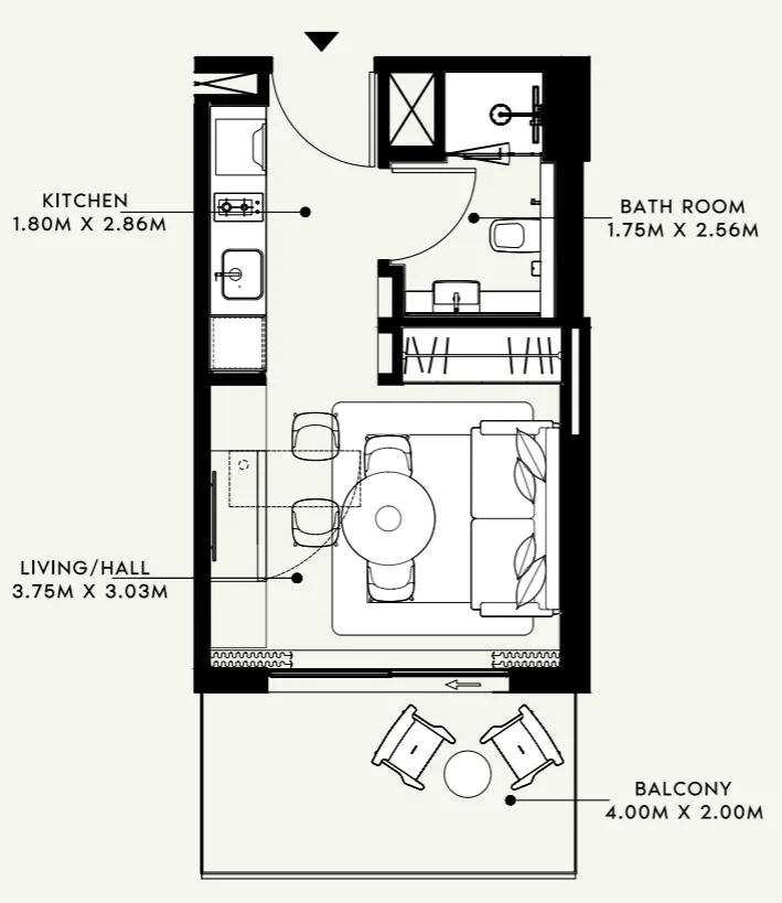 Azizi Venice Studio floor plan, 364 sqft