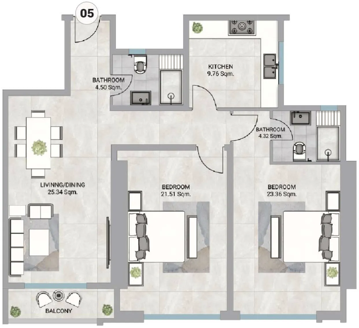 Barajeel Towers 2 bed floor plan, 1,859 sqft