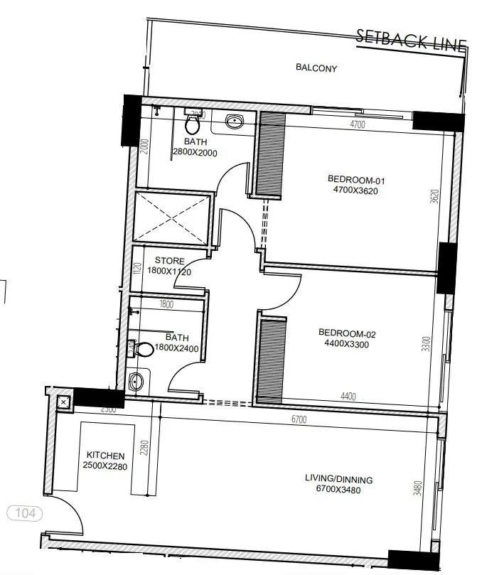 Astra South 2 bed floor plan, 1,093 sqft