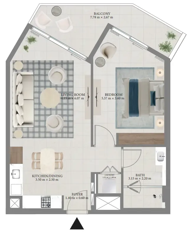 Fior 1 1 bed floor plan, 891 sqft