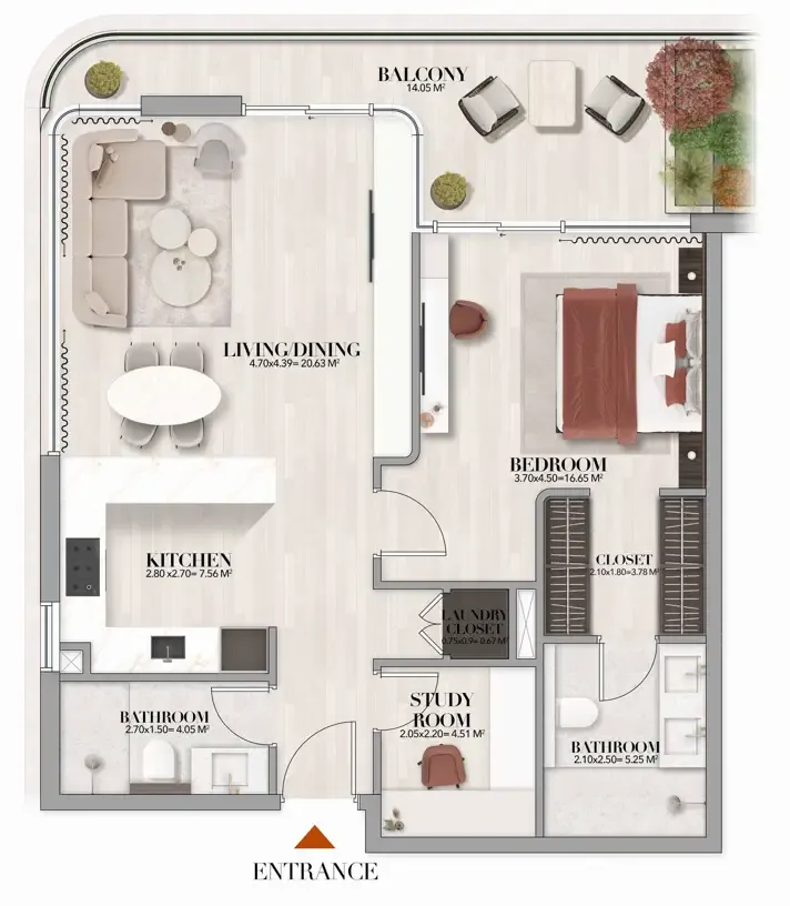 Gate Eleven by Amwaj Development 1 bed floor plan, 933 sqft