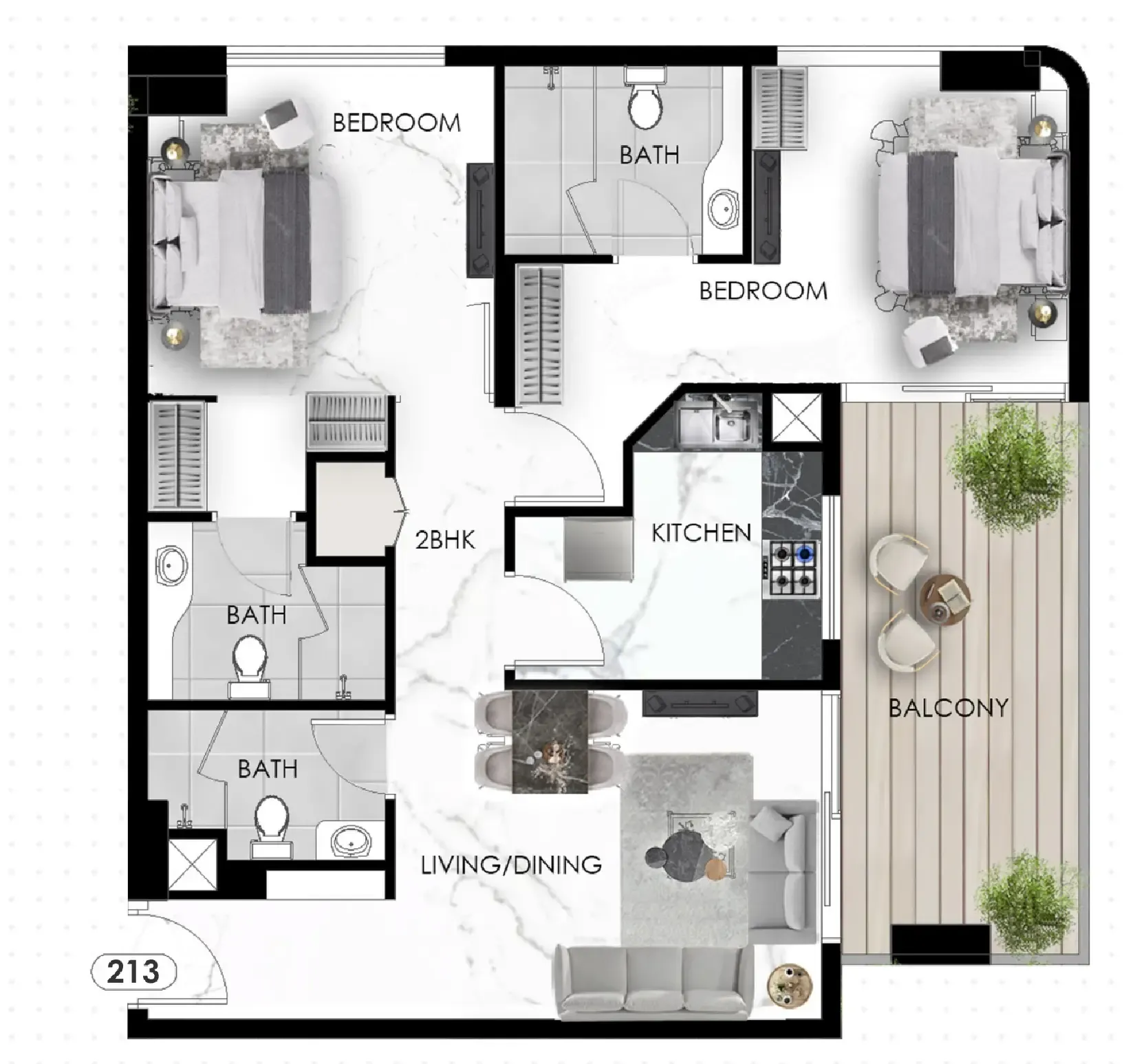 The Eighty Three 2 bed floor plan, 975 sqft