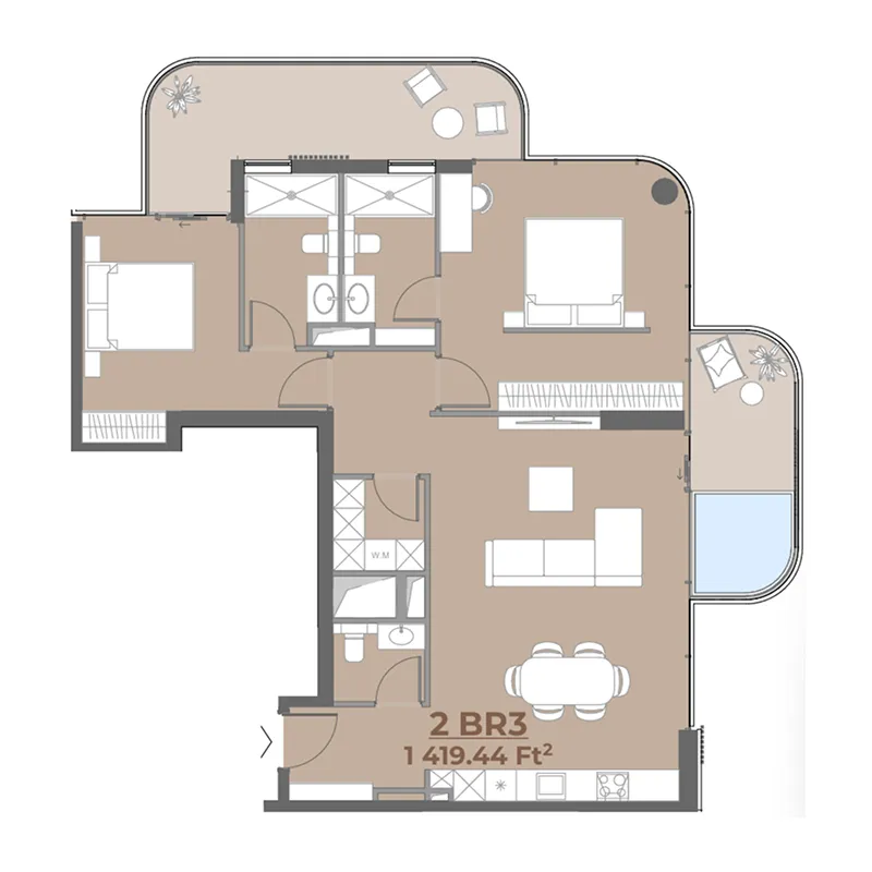 House of WELL 2 bed floor plan, 1,424 sqft