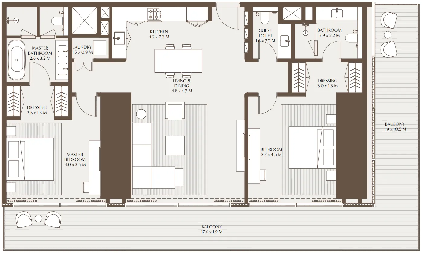 Akala Residences 2 bed floor plan, 1,951 sqft