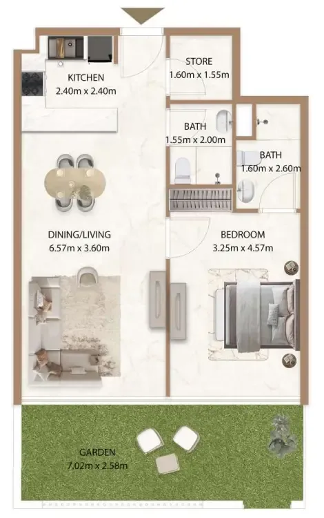 Veda by AUM Development 1 bed floor plan, 867 sqft