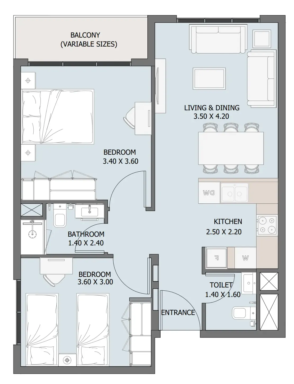 Verdana IV 2 bed floor plan, 691 – 1,213 sqft