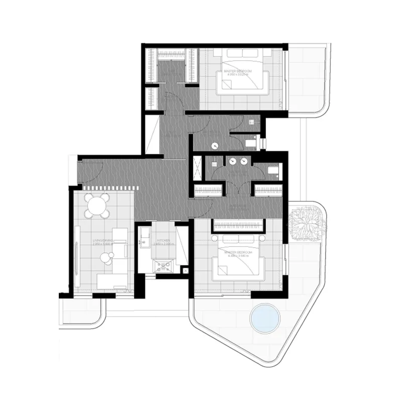 Marea Residences 2 bed floor plan, 1,381 sqft