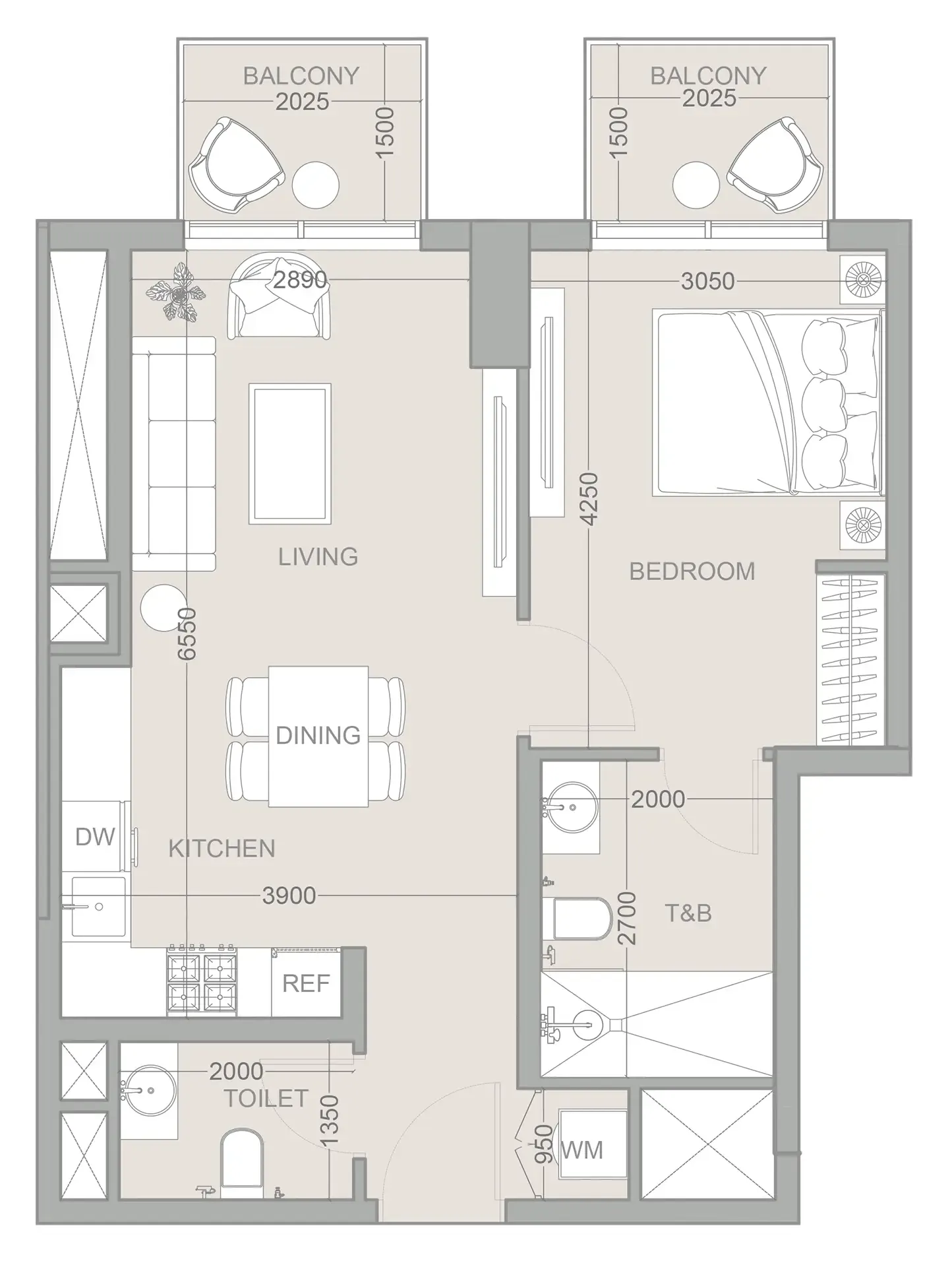 1WOOD Residence 2 1 bed floor plan, 702 sqft