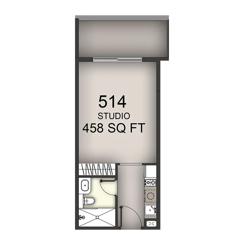 Aizel Tower Studio floor plan, 458 sqft