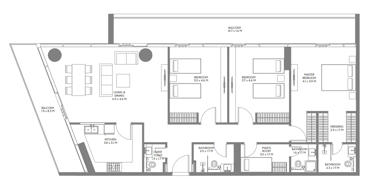 The Gate 3 and 4 3 bed floor plan, 1,988 sqft