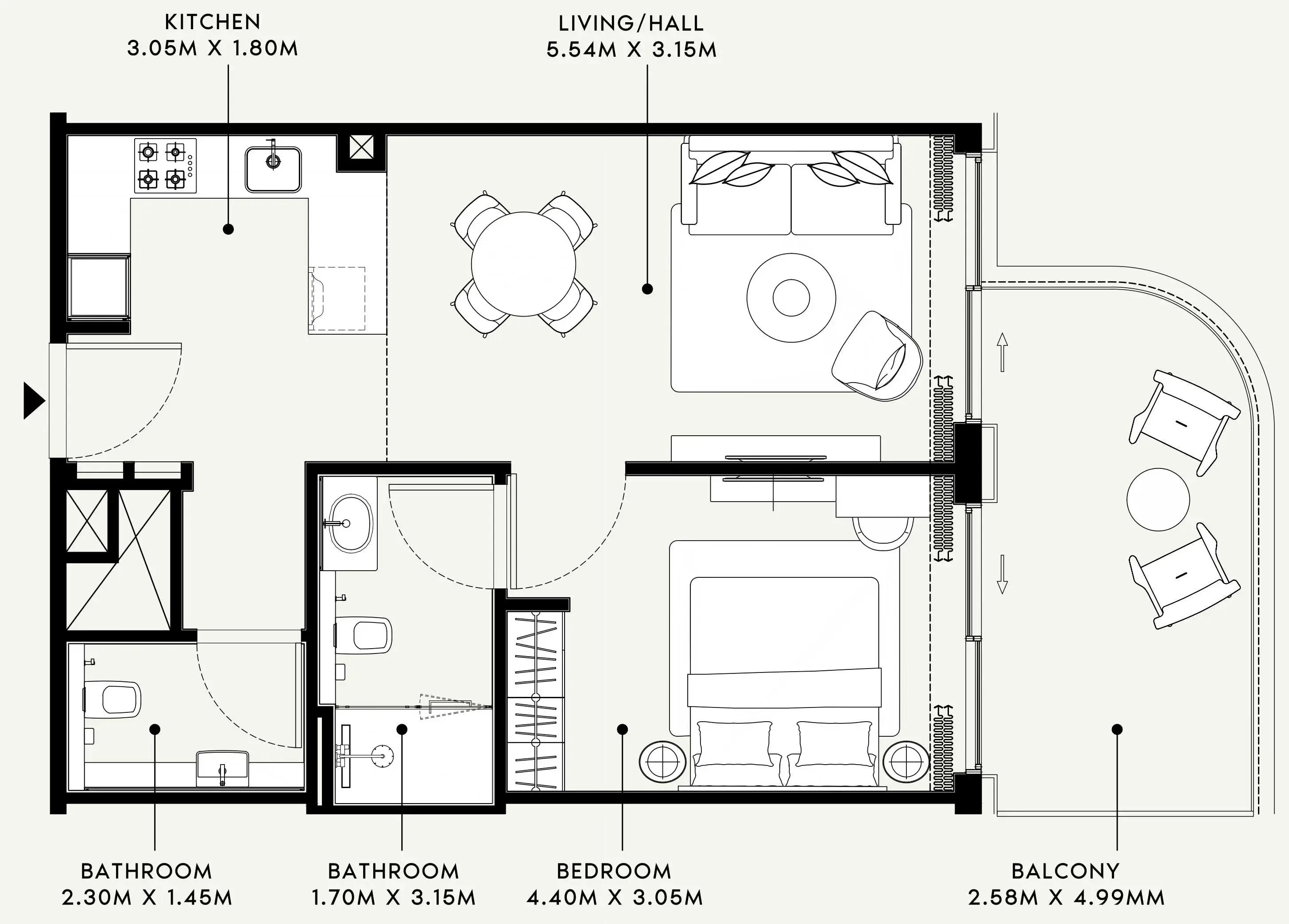 Azizi Venice 1 bed floor plan, 750 sqft