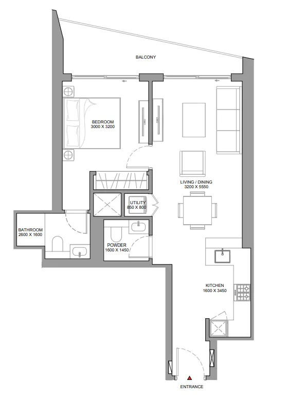 The Serene at Sobha Central 1 bed floor plan, 743 sqft