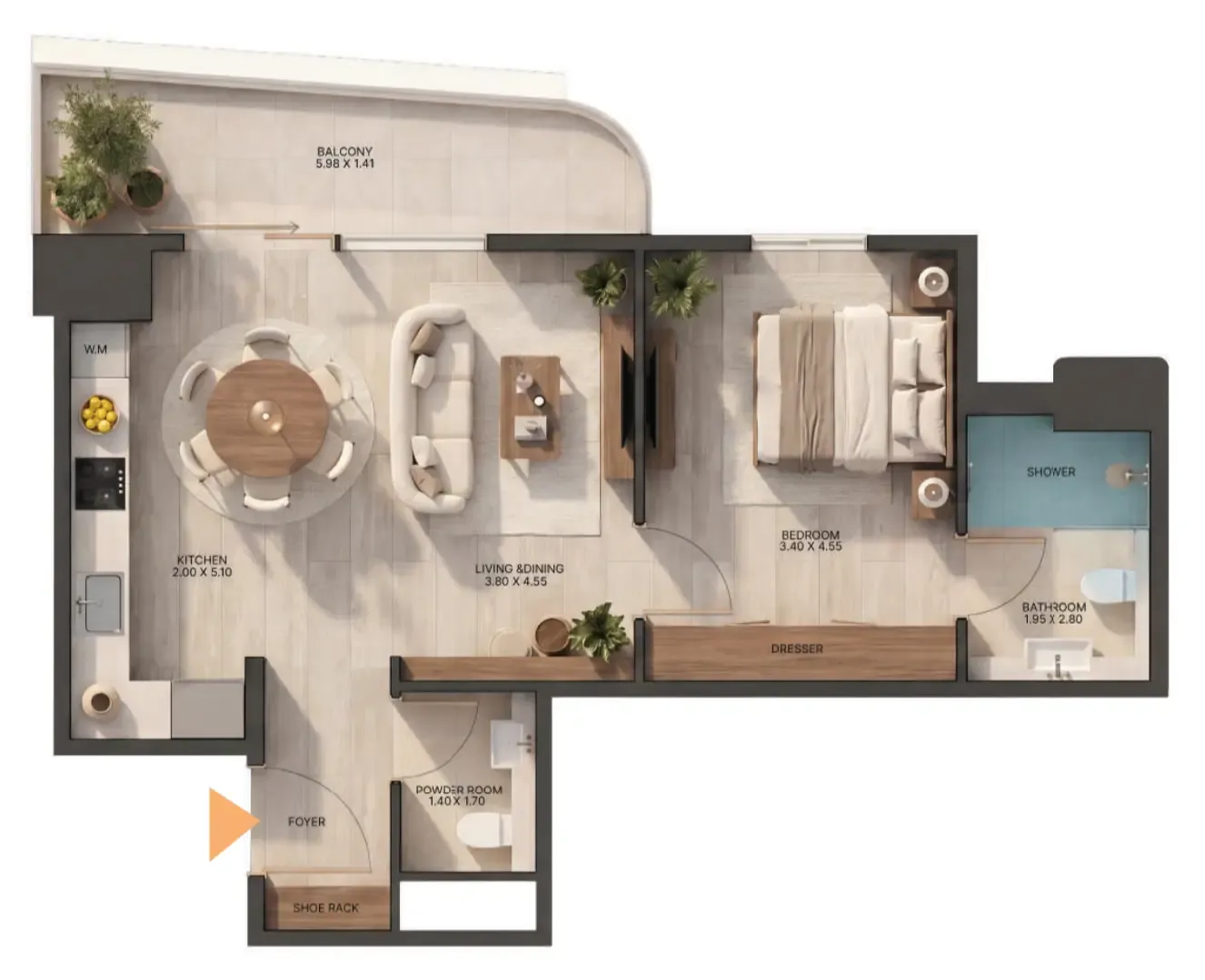 Zen Lagoons by Sanzen 1 bed floor plan, 721 sqft