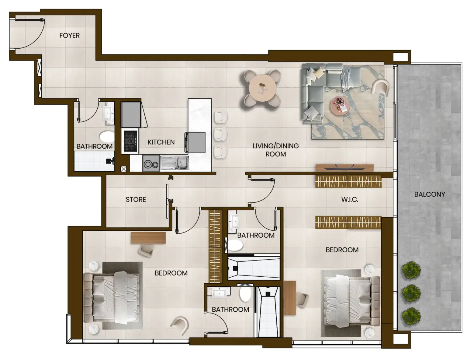 Butterfly Towers 2 bed floor plan, 1,421 sqft