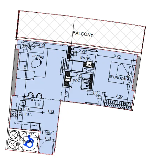 Binghatti Aquarise 1 bed floor plan, 908 sqft