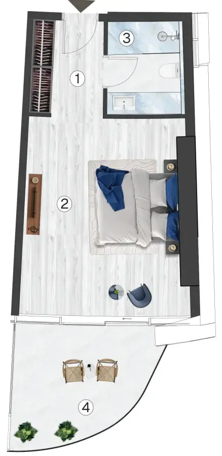 Radisson Blu Hotel & Residences Studio floor plan, 476 – 544 sqft