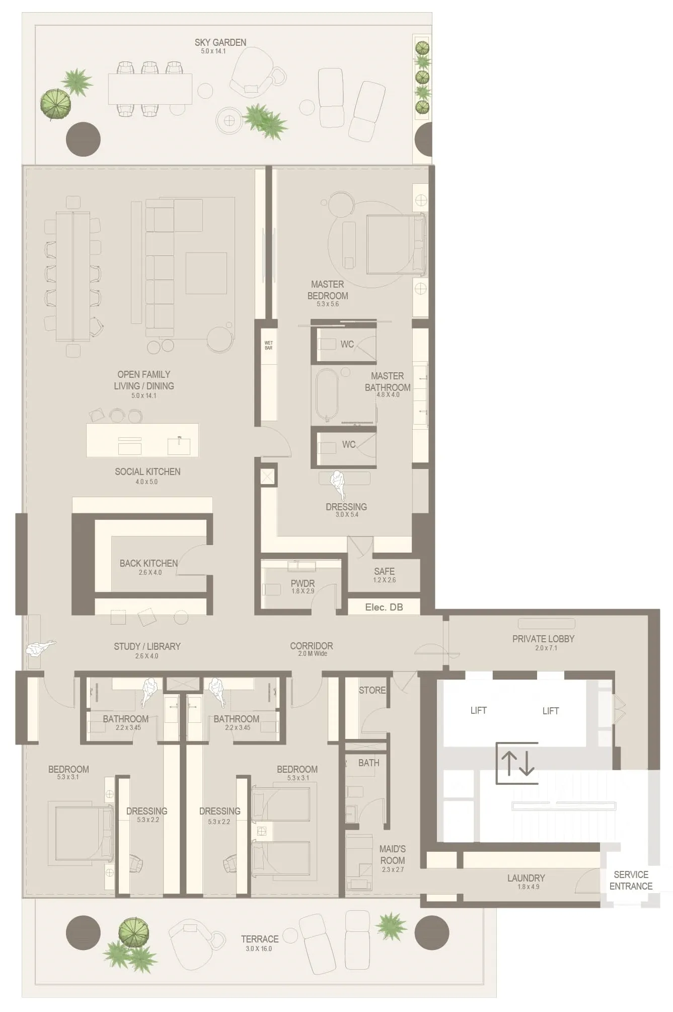 The Chedi Private Residences 3 bed floor plan, 5,689 sqft