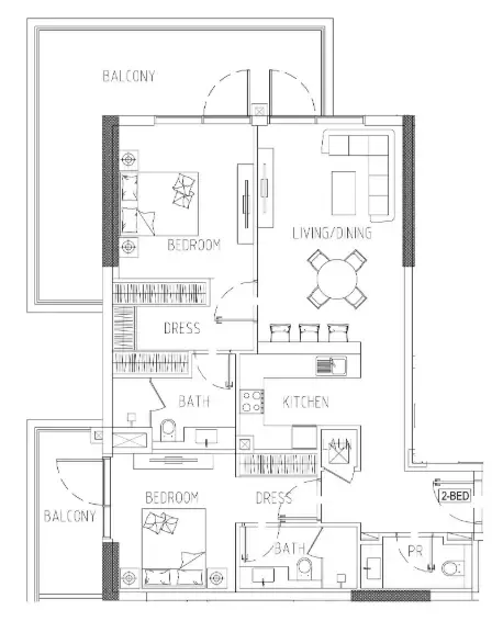 Damac Riverside Views 2 bed floor plan, 1,365 sqft