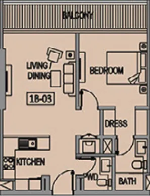 Jade Tower 1 bed floor plan, 744 sqft