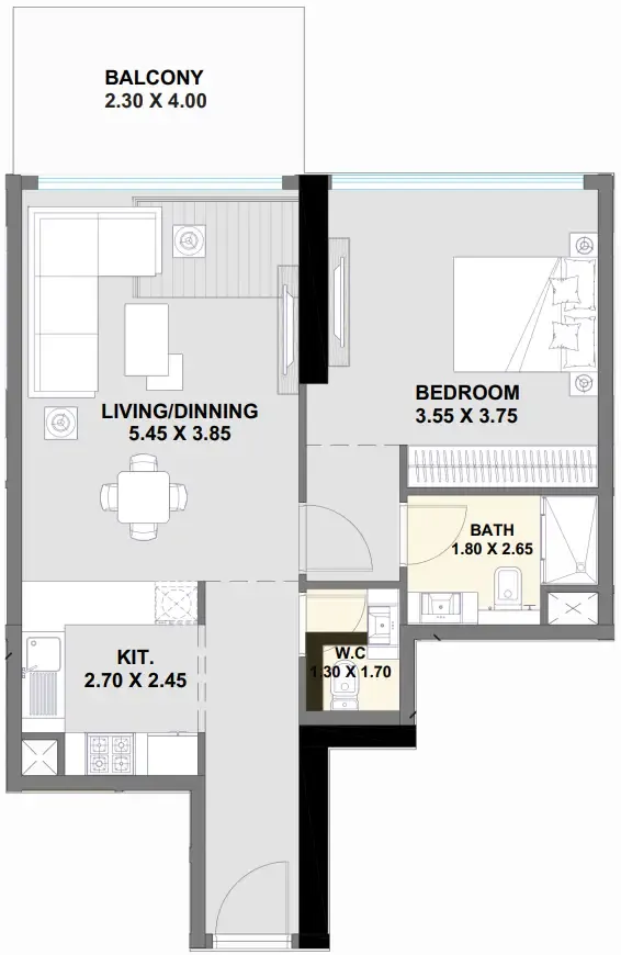 Ayaan Heights 1 1 bed floor plan, 799 sqft