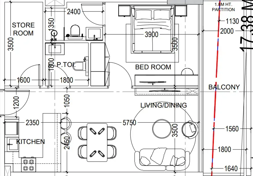 Al Haseen Residences 6 1 bed floor plan, 796 sqft