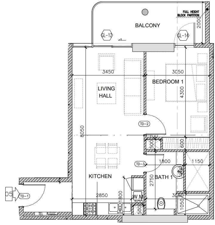 Oak Yard 1 bed floor plan, 737 sqft