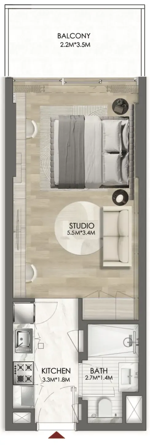 Le Blanc Studio floor plan, 440 sqft