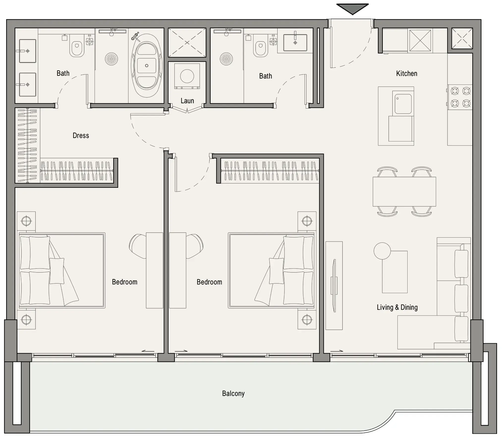 113 Residences by Iman 2 bed floor plan, 1,072 – 1,136 sqft