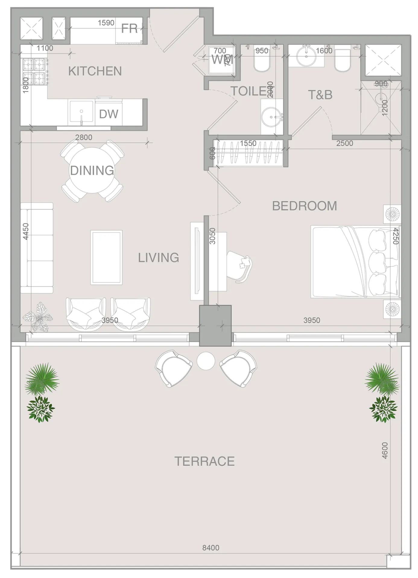 VERDAN1A 4 1 bed floor plan, 1,036 sqft