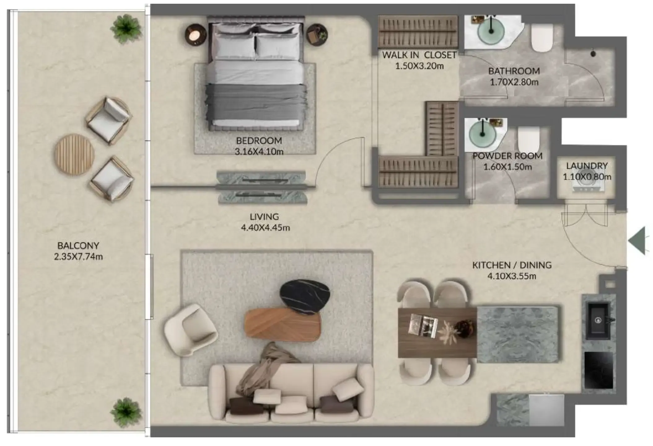 Palazzo Tissoli 1 bed floor plan, 978 – 989 sqft