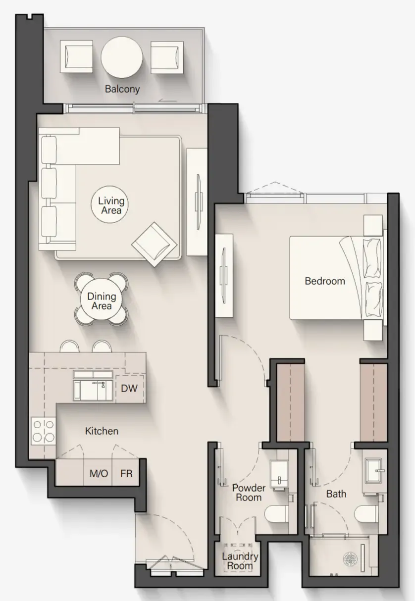 Eltiera Views 1 bed floor plan, 818 sqft