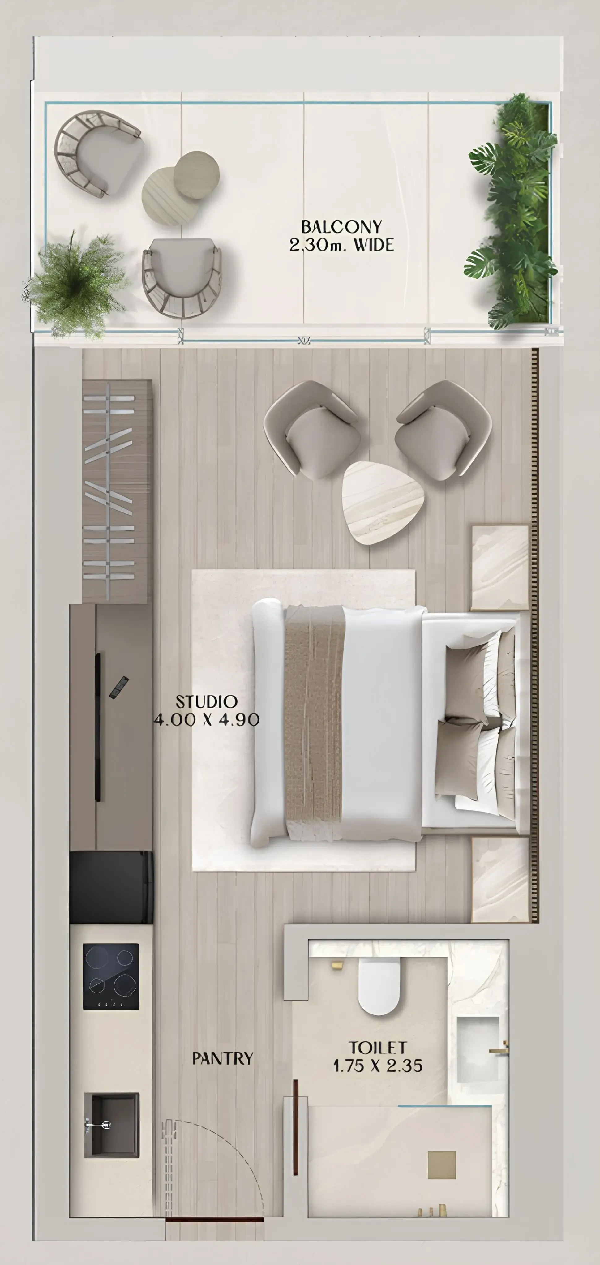 Soléva Beach Residences Studio floor plan, 448 sqft