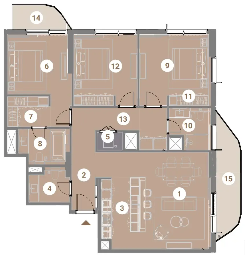 Takaya 3 bed floor plan, 1,629 sqft