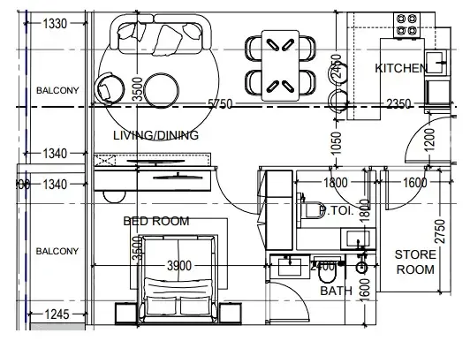 Al Haseen Residences 6 1 bed floor plan, 791 sqft